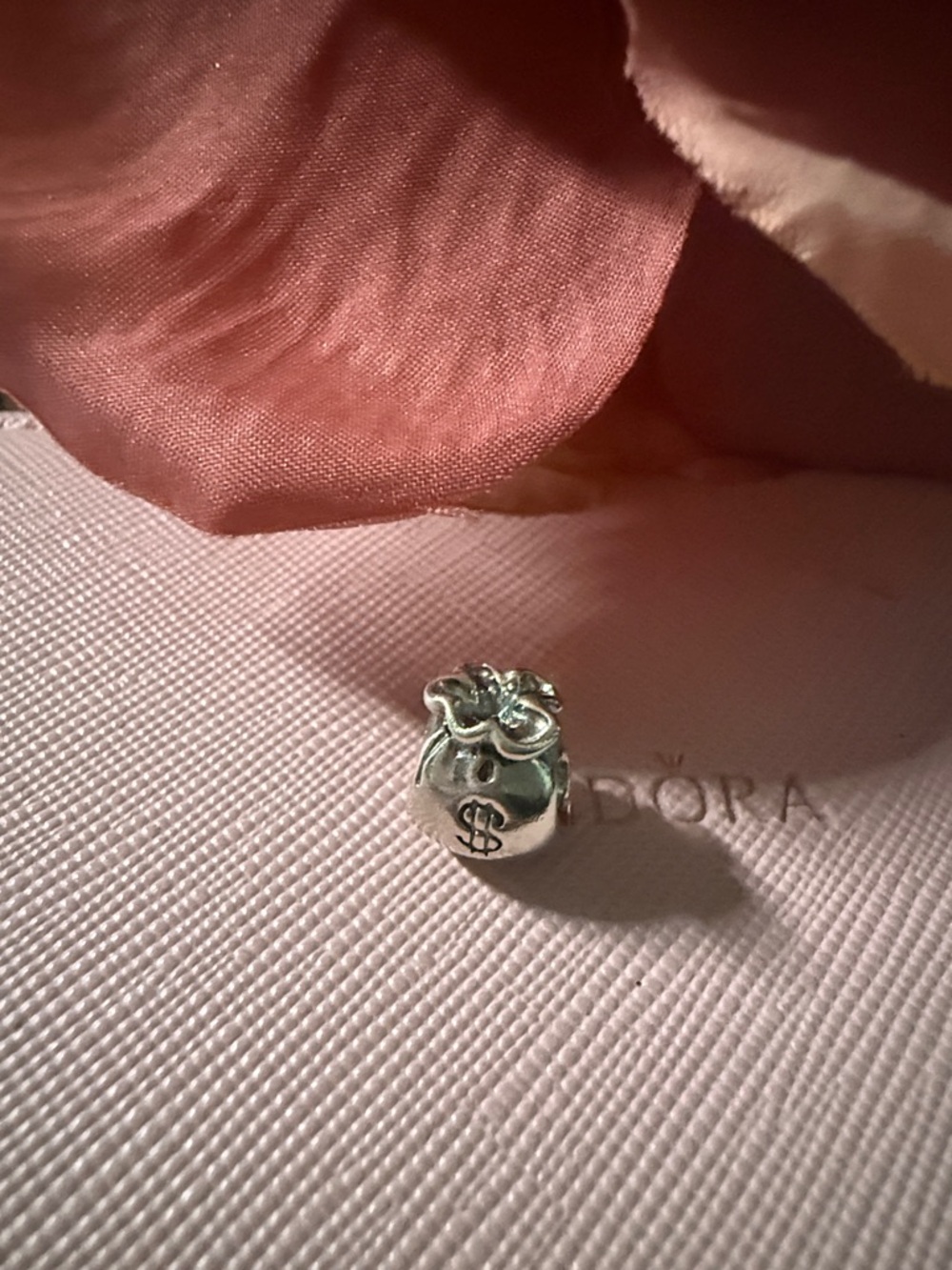 Pandora Silver Money Bag Charm with Dollar Sign Accent